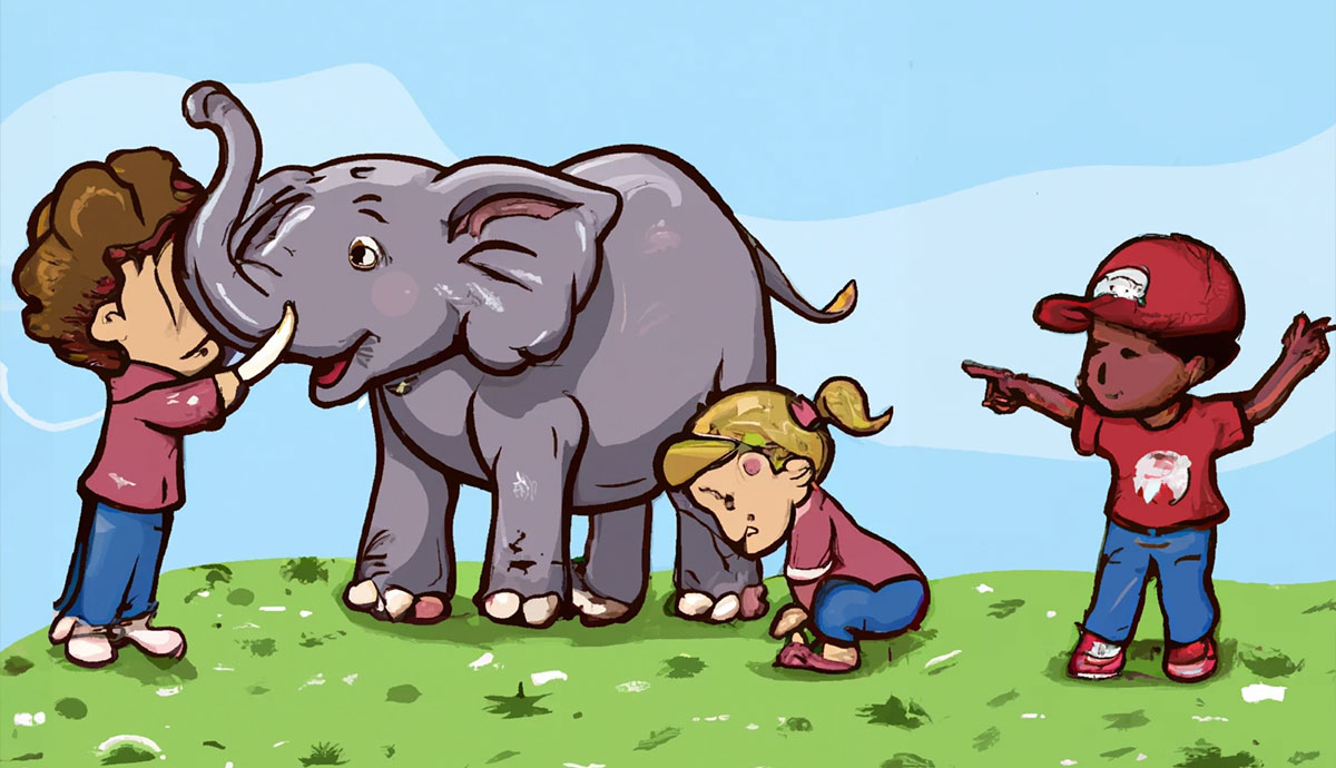 Pohádka o slonovi, s kterým si hrají děti